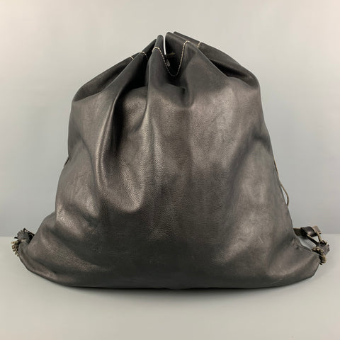 UMA WANG Black Contrast Stitch Leather Oversized Backpack