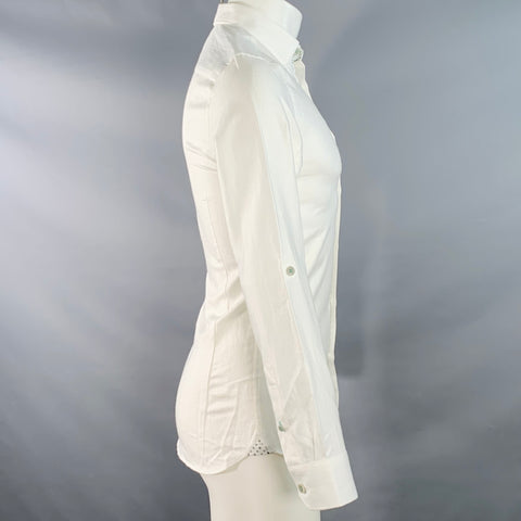 TED BAKER Size XS Jaames White Herringbone Cotton Linen One Pocket Roll Tab Long Sleeve Shirt