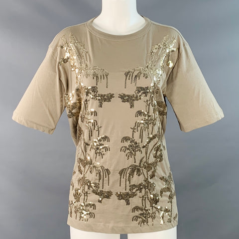 DRIES VAN NOTEN Size XS Gold Sage Cotton Sequined Palm Trees Short Sleeve Casual Top