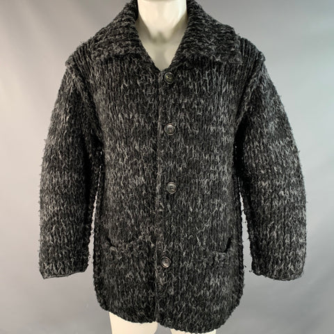 YOHJI YAMAMOTO Size M Black Grey Knitted Wool Blend Chunky Jacket