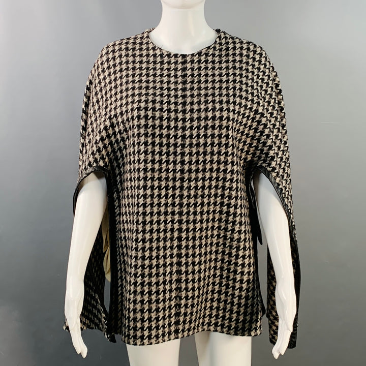 DEREK LAM Size XS/S Black Beige Wool Alpaca Houndstooth Poncho Pullover