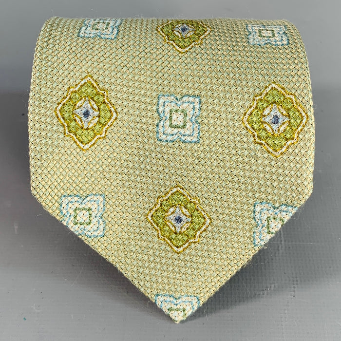 ERMENEGILDO ZEGNA Green Blue White Abstract Floral Silk Tie