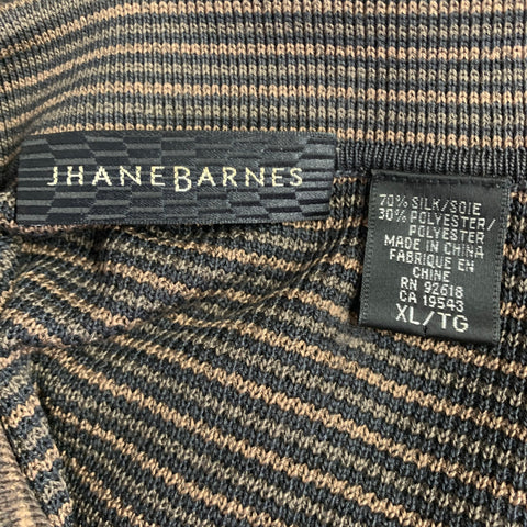 JHANE BARNES Size XL Grey Beige Stripe Silk Blend Polo Pullover