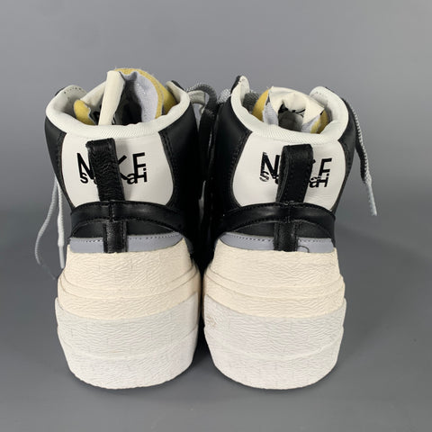 NIKE Size 12 White Black & Grey Layered Leather High Top Sneakers