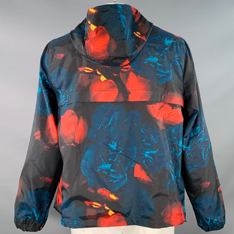 AMI by ALEXANDRE MATTIUSSI Size L Black Red Abstract Floral Hooded Pullover Jacket