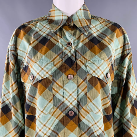 DRIES VAN NOTEN Size S Green Brown Cotton Plaid Shirt Dress