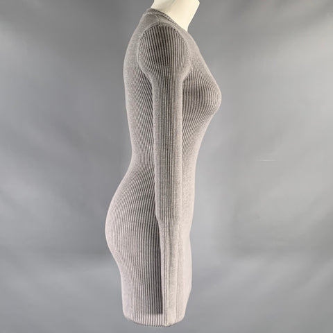 WARDROBE.NYC Size S Grey Merino Wool Ribbed Long Sleeve Above Knee Dress
