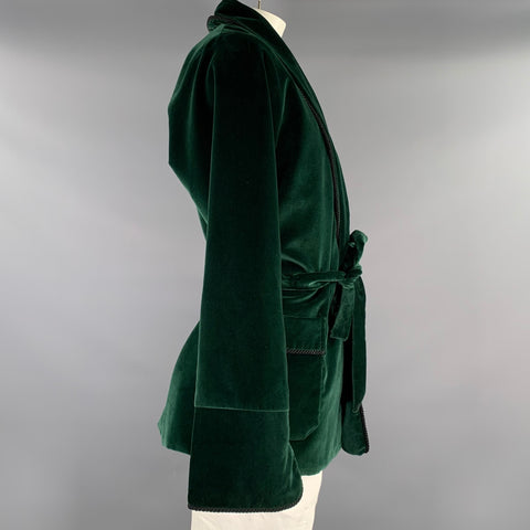 WINGTIP Size L Green Emerald Velvet Cotton Wrap Around Robe