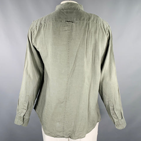 Chemise à manches longues en lin vert olive, une poche, taille XL, ONIA