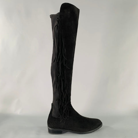 STUART WEITZMAN Size 7.5 Black Nylon Suede Fringe Pull On Boots