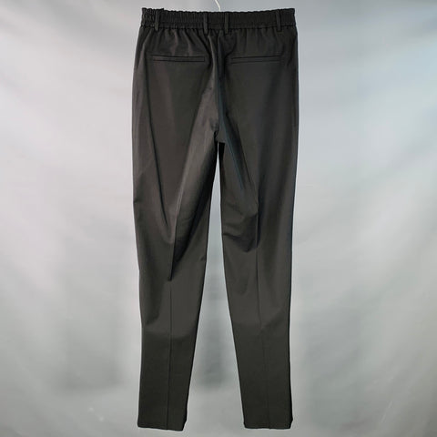 FENDI Taille 30 Pantalon décontracté plissé en mélange de laine noire avec taille élastique