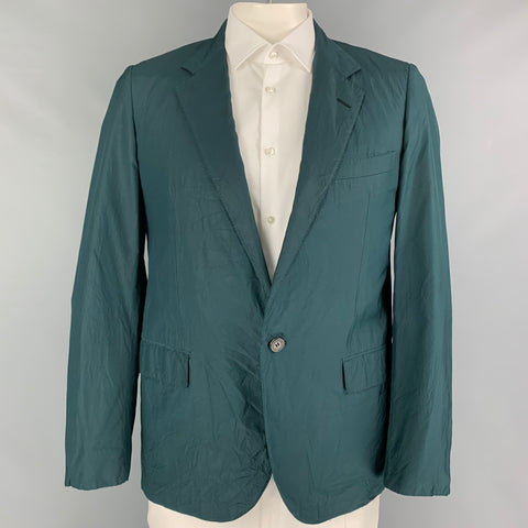 LANVIN Taille 42 Manteau de sport à revers cranté en soie froissée émeraude régulière