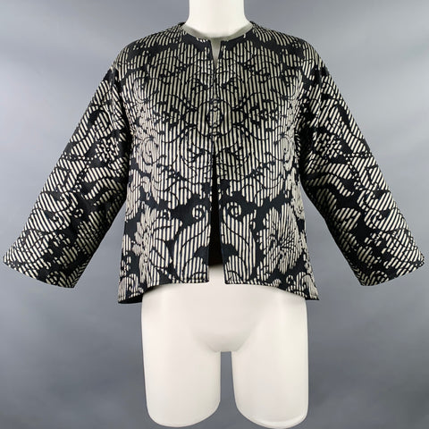 JOANNA MASTROIANNI Size 8 Silver Black Silk Stripe Jacket Blazer