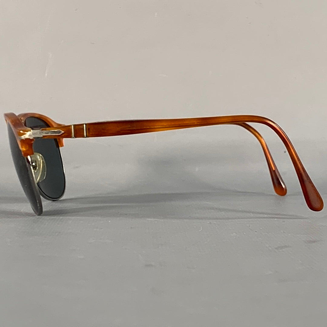 PERSOL Size S Silver Tortoise Shell Metal Semi Rimless Sunglasses