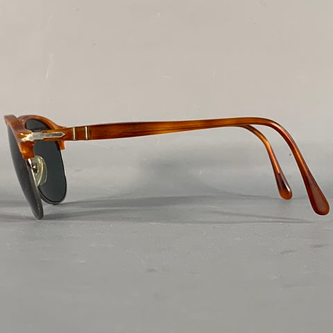 PERSOL Size S Silver Tortoise Shell Metal Semi Rimless Sunglasses