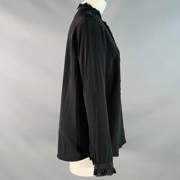 ZADIG & VOLTAIRE Size M Toile Black Silk Ruffled Hidden Buttons Shirt