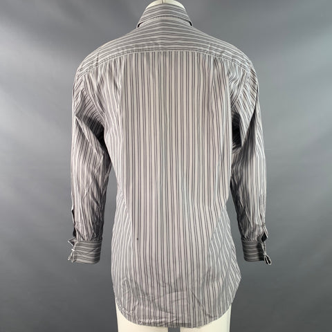 GUCCI Size S Grey Charcoal White Stripe Cotton French Cuffs Long Sleeve Shirt