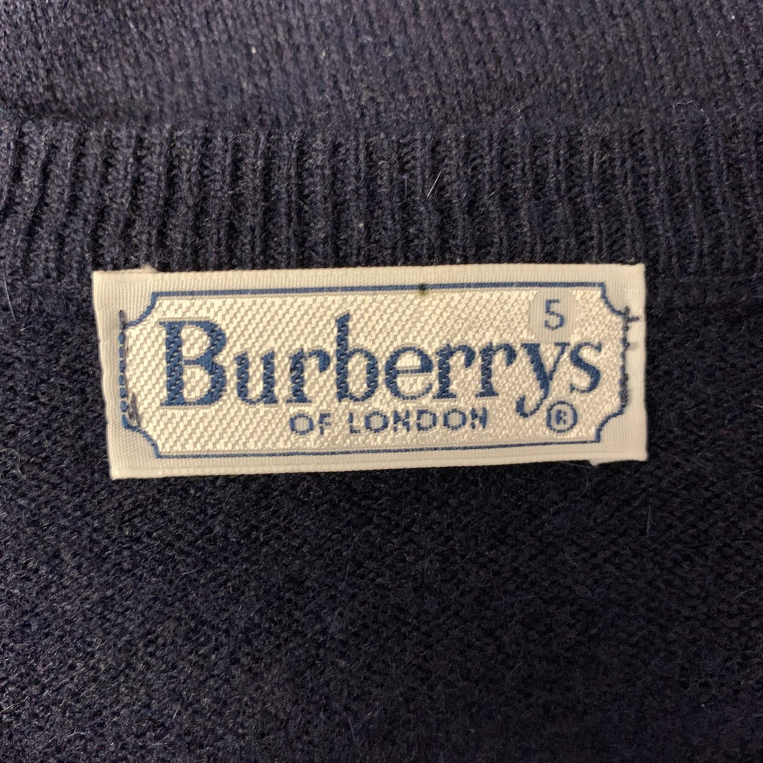 BURBERRYS Size S Navy Ribbed Wool Blend V-Neck Sweater