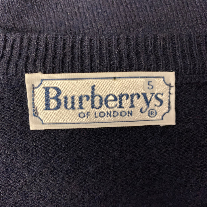 BURBERRYS Size S Navy Ribbed Wool Blend V-Neck Sweater