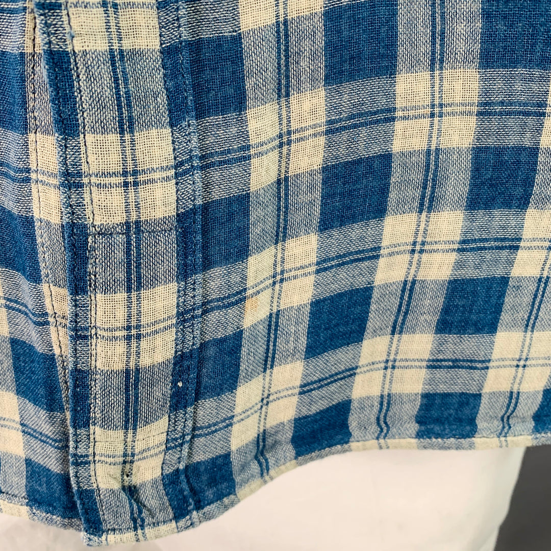 RRL by RALPH LAUREN Size XL Blue Cream Plaid Cotton Long Sleeve Shirt