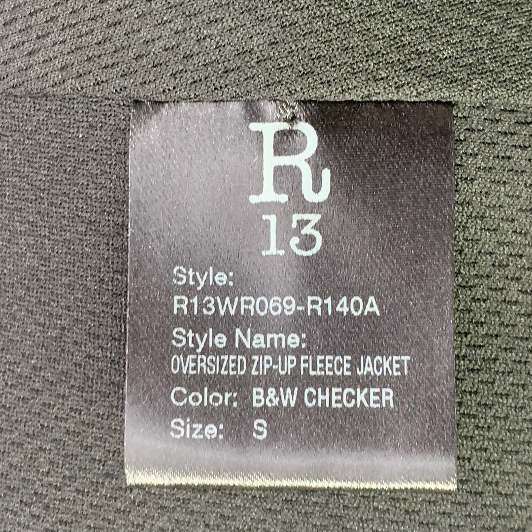 R13 Size S Black White Checkered Faux Fur Fleece Oversized Zip Up Jacket