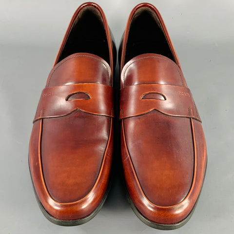 PRADA Size 10 Brown Leather Penny Loafers