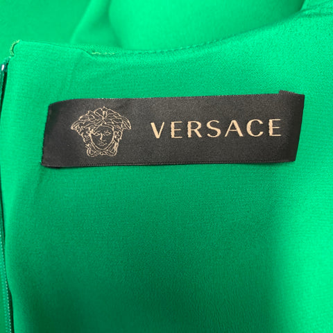 VERSACE FW2015 Size 6 Green Black Viscose Blend Color Block Long Sleeve Dress