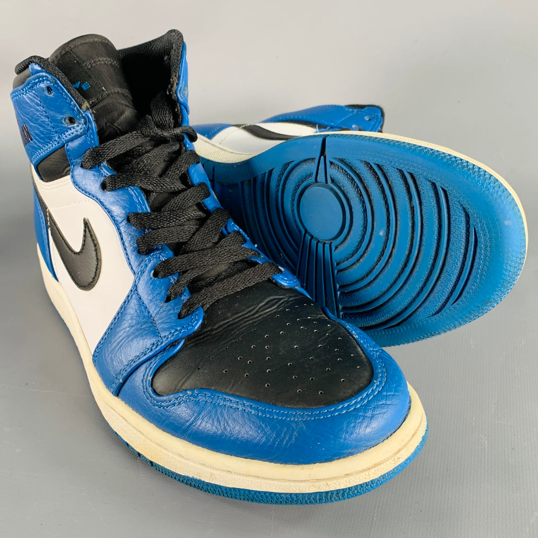 NIKE Size 10 Blue White Black Color Block High Top Sneakers