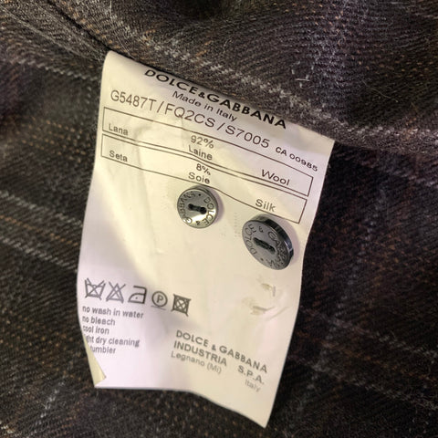 DOLCE & GABBANA Size M Black Brown Plaid Wool Silk Long Sleeve Shirt