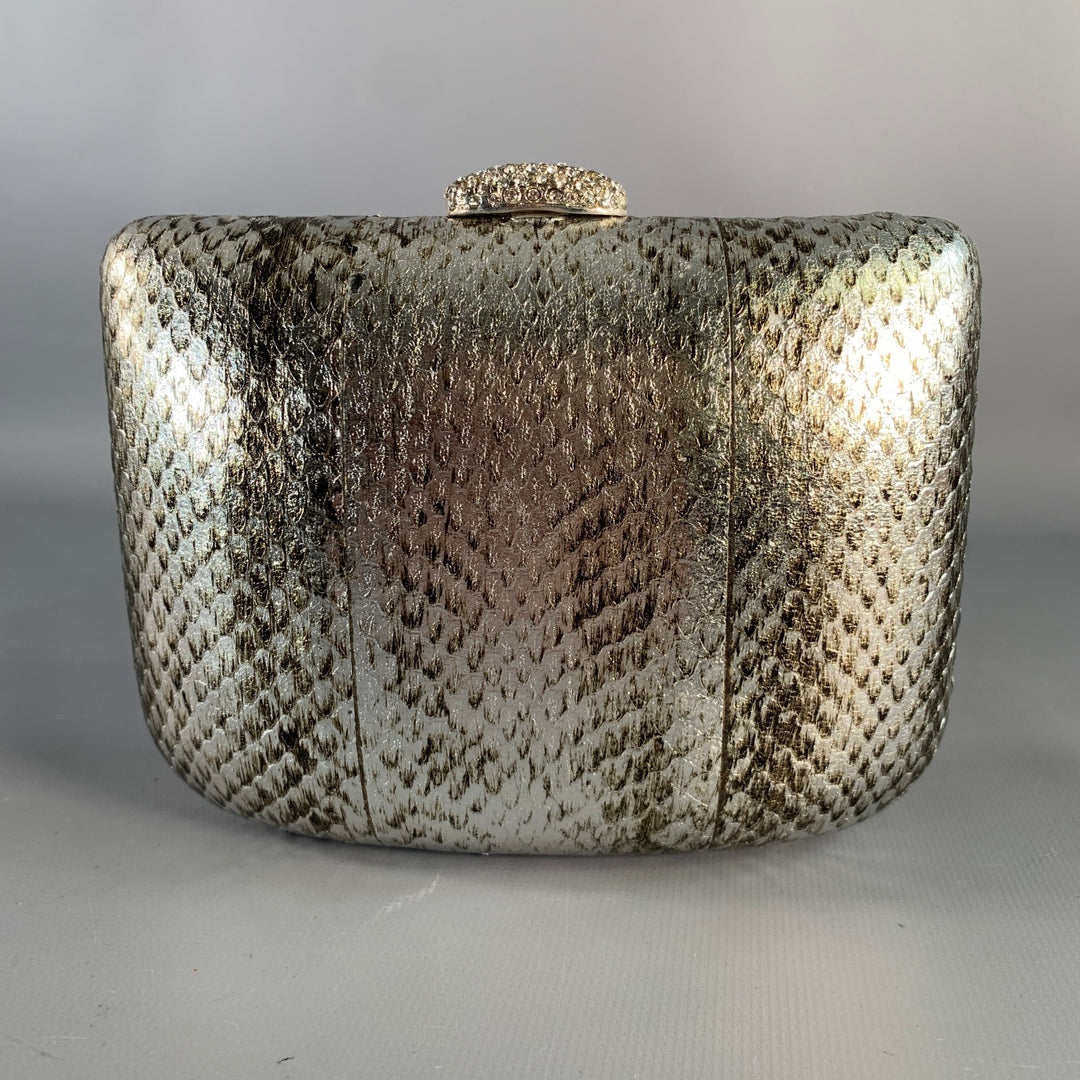 RODO Silver Metallic Snakeskin Leather Clutch Handbag