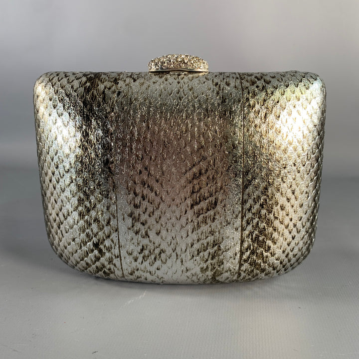 RODO Silver Metallic Snakeskin Leather Clutch Handbag
