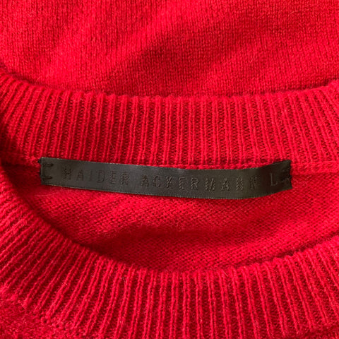 HAIDER ACKERMANN Red Knit Wool Cashmere Ribbed Sweater