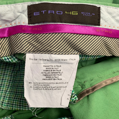 ETRO Size 30 Green Cotton Blend Zip Fly Dress Pants