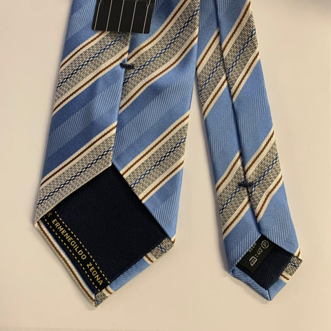 ERMENEGILDO ZEGNA One Size Blue Cream Diagonal Stripe Silk Tie