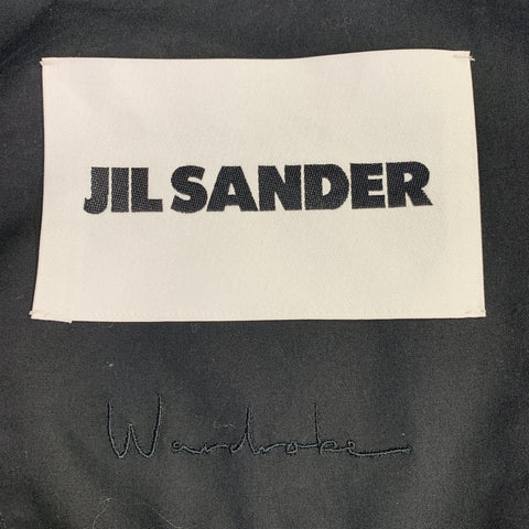 JIL SANDER Size L Black White Cotton Logo Hooded Coat