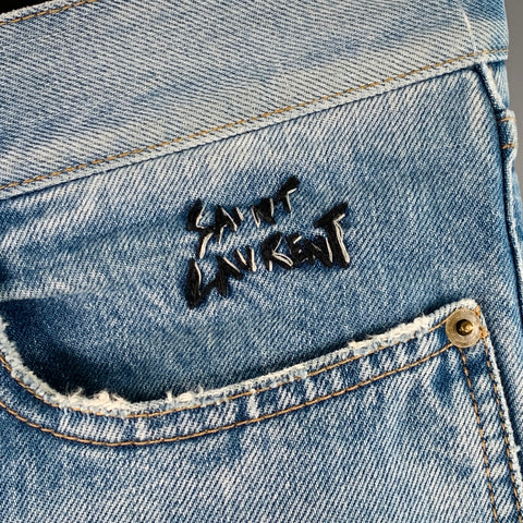 SAINT LAURENT Size 30 Blue Distressed Cotton 5 Pocket Jeans