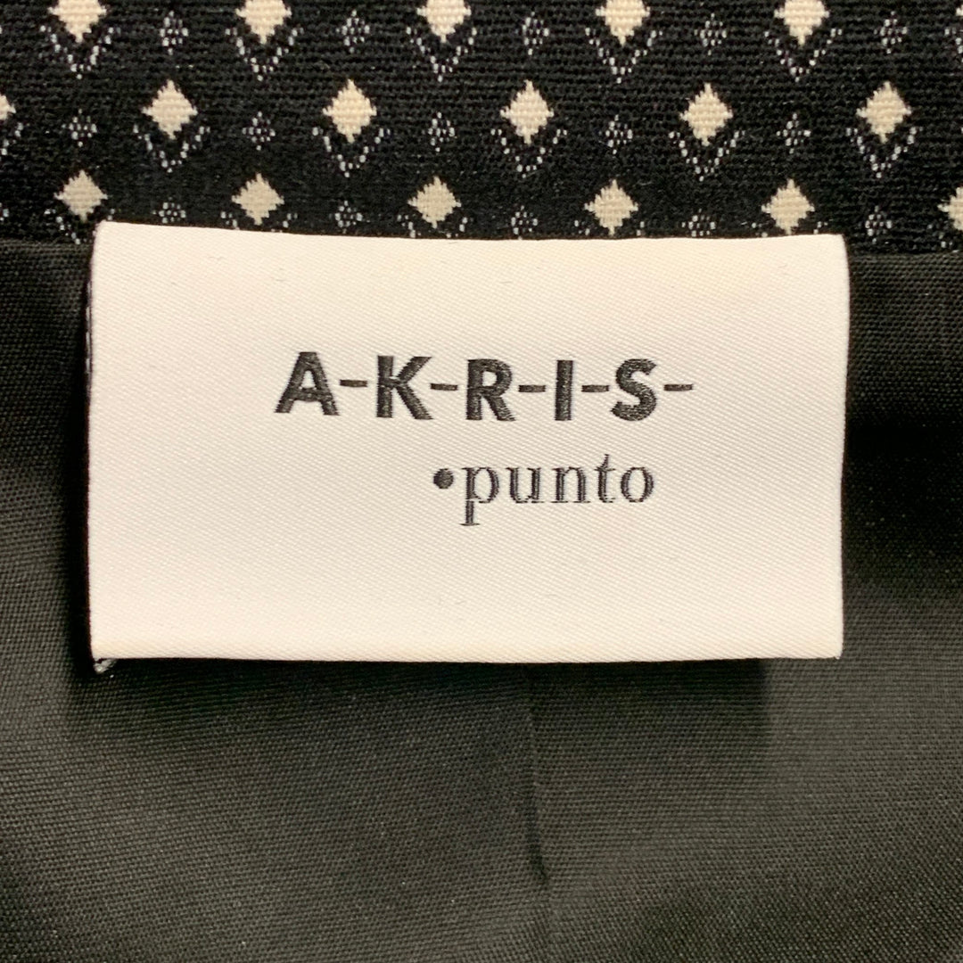 AKRIS Size 2 Black White Cotton Blend Diamond Single Breasted Jacket Blazer