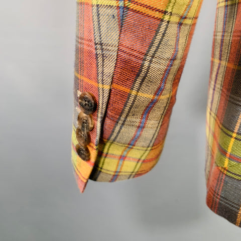 ETRO Size 38 Multi Color Plaid Linen Cotton Double Button Sport Coat