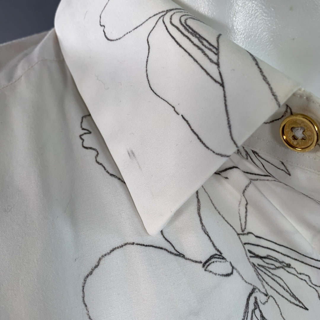 PAUL SMITH Size S White Grey Print Cotton Spread Collar Long Sleeve Shirt