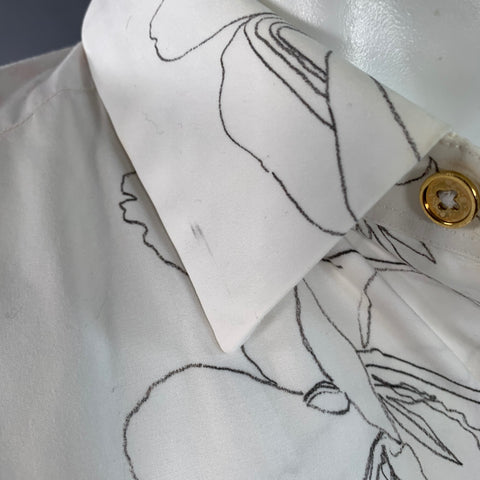 PAUL SMITH Size S White Grey Print Cotton Spread Collar Long Sleeve Shirt