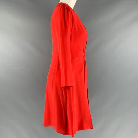 EMPORIO ARMANI Talla 4 Vestido hasta la rodilla con cuello en V de seda rojo