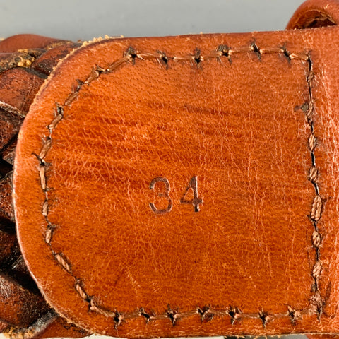 CROCKETT & JONES Size 34 Brown Brass Braided Leather Belt