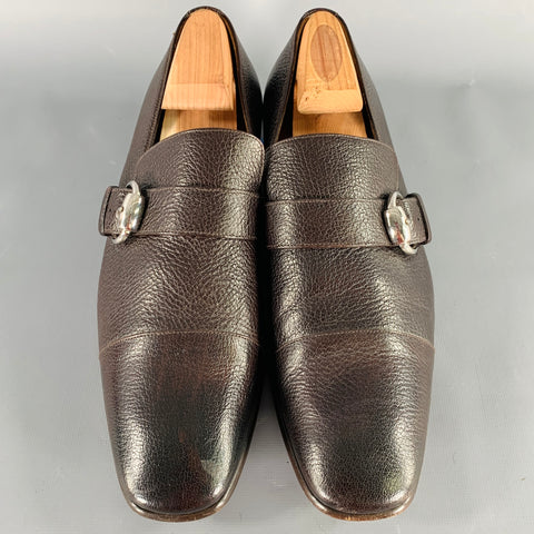 GUCCI Size 8 Brown Leather Buckle Loafers