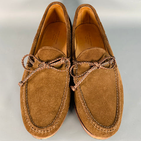 STUBBS & WOOTTON Size 11 Brown Suede Braided Trim Moccasin Loafers