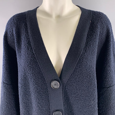 AKRIS Size L Navy Wool Polyamide Cashmere Boucle Cardigan