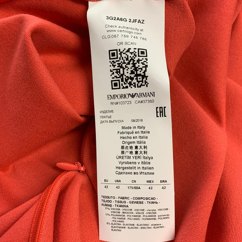 EMPORIO ARMANI Size 6 Orange Viscose Blend Faux Wrap Dress
