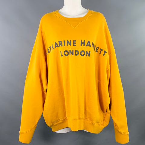 KATHARINE HAMNETT Size M Vince Mustard Yellow Organic Cotton Print Sweater