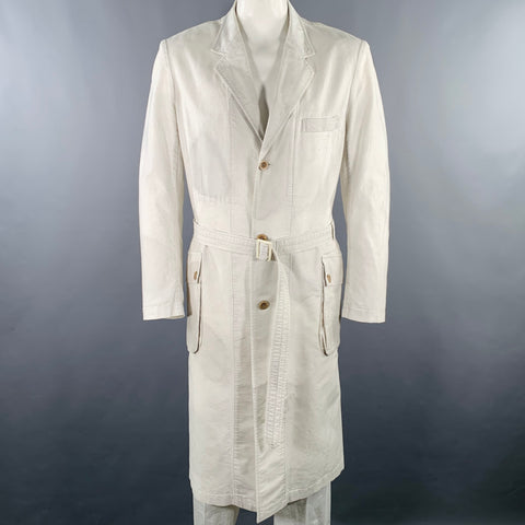 YOHJI YAMAMOTO Size XL Light Grey Cotton Belted Coat