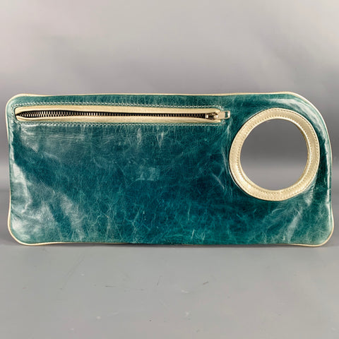 ARZA -Hands-Free- Green Silver Leather Clutch Handbag