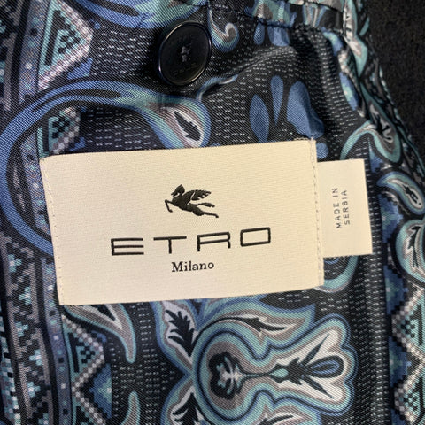 ETRO Size S Navy Abstract floral Wool Double Breasted Peacoat